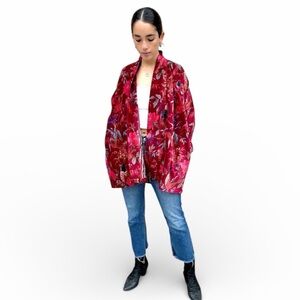Johnny Was Style Red Velvet Embroidered Kimono Birds